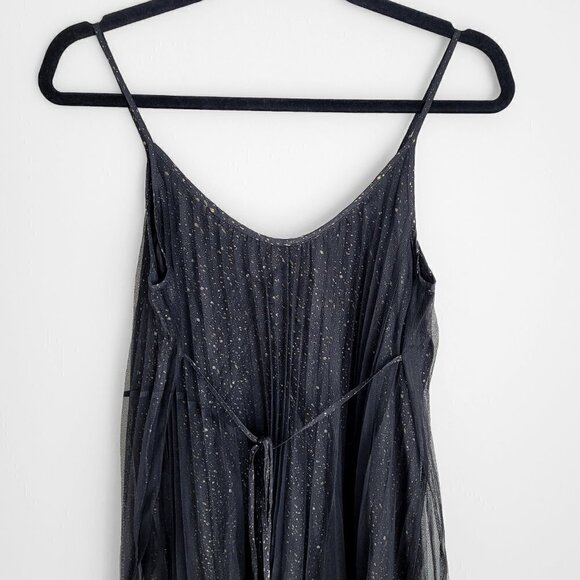 NWT 7 For All Mankind Black Silk Pleated Gold Shimmer Tulle Cocktail Party Dress - Picture 10 of 12